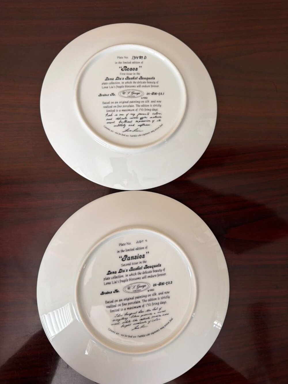1992 Lena Liu Basket Bouquets W.S. George Set of 11 Collector Plates Missing #11 - Picture 3 of 15